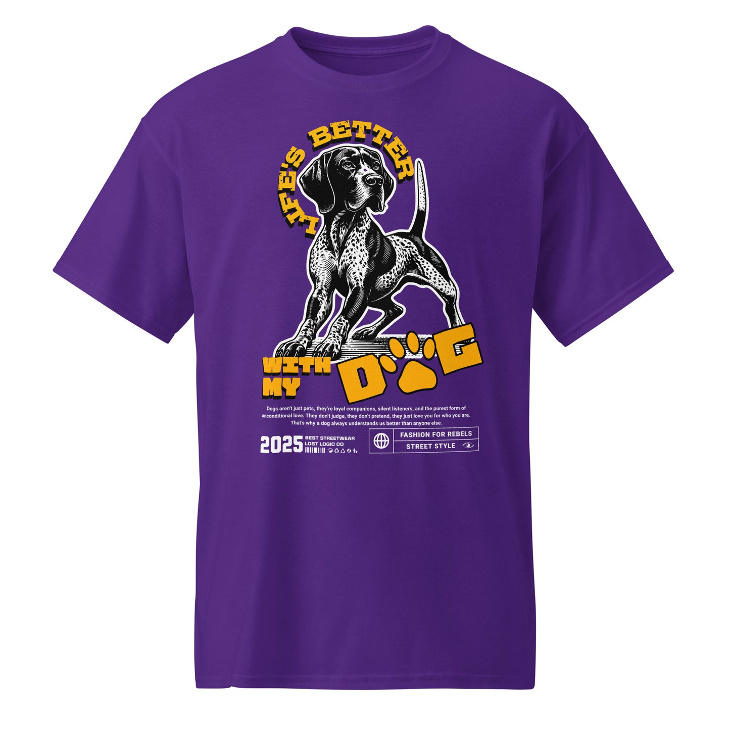 Unisex t-shirt with “Life’s Better With My Dog” graphic and paw print, pet lover tee by LostLogicCo Canada
