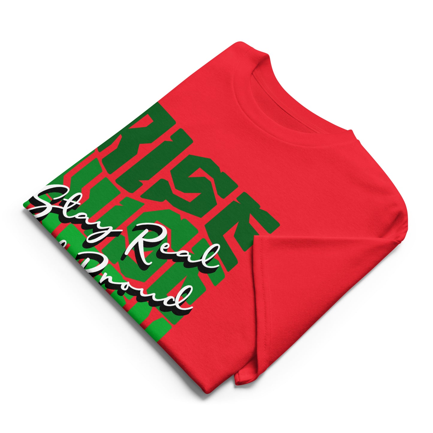 Unisex typography t-shirt with “Rise Wise Stay Kind” and “Stay Real Walk Proud” design, moisture-wicking sports tee by LostLogicCo Canada