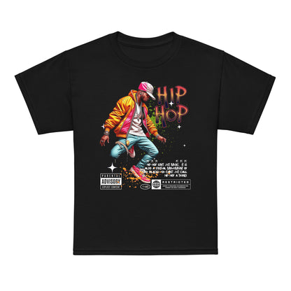 Kids t-shirt with colorful “Hip Hop” streetwear dancer design, moisture-wicking cotton-poly tee by LostLogicCo Canada