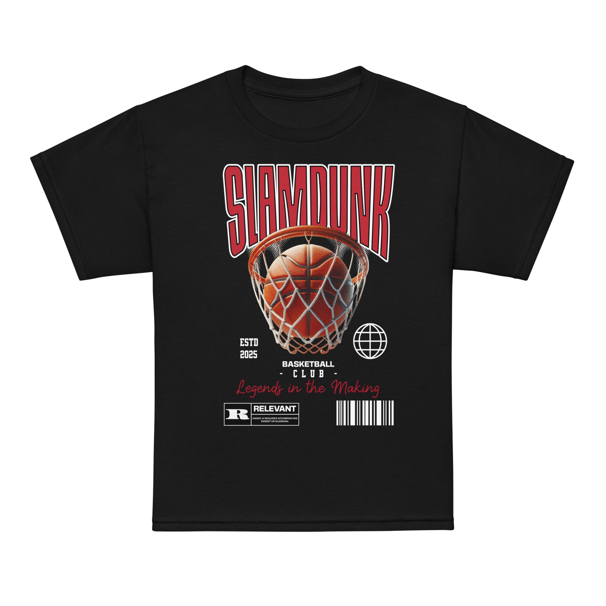 Youth t-shirt with “Slam Dunk Legends in the Making” basketball design, moisture-wicking fabric sports tee by LostLogicCo Canada