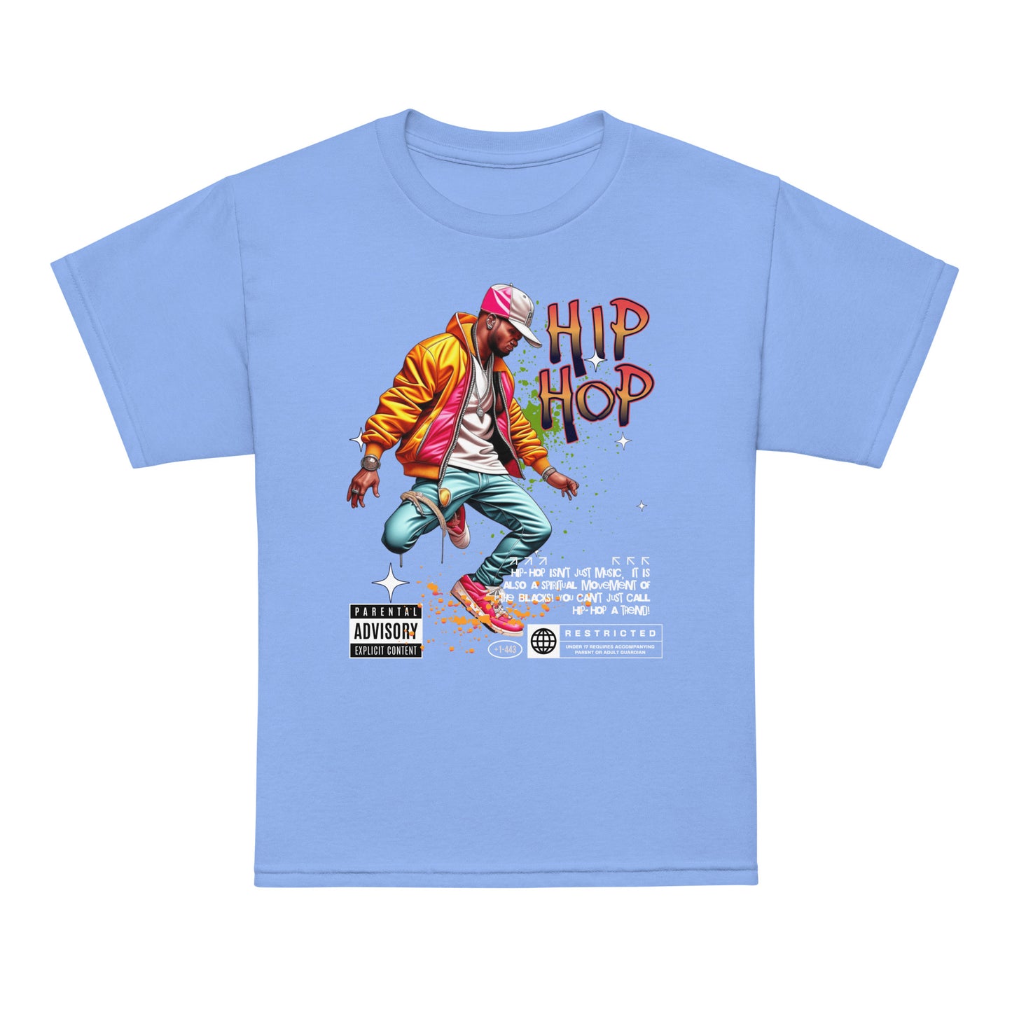 Kids t-shirt with colorful “Hip Hop” streetwear dancer design, moisture-wicking cotton-poly tee by LostLogicCo Canada