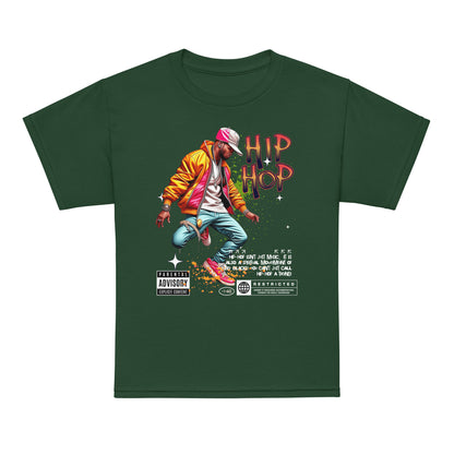 Kids t-shirt with colorful “Hip Hop” streetwear dancer design, moisture-wicking cotton-poly tee by LostLogicCo Canada