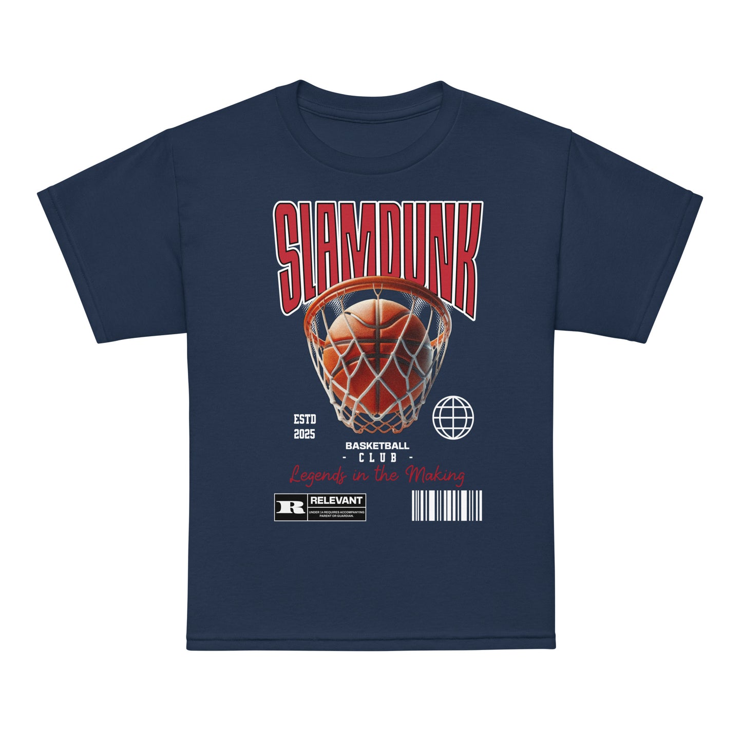 Youth t-shirt with “Slam Dunk Legends in the Making” basketball design, moisture-wicking fabric sports tee by LostLogicCo Canada