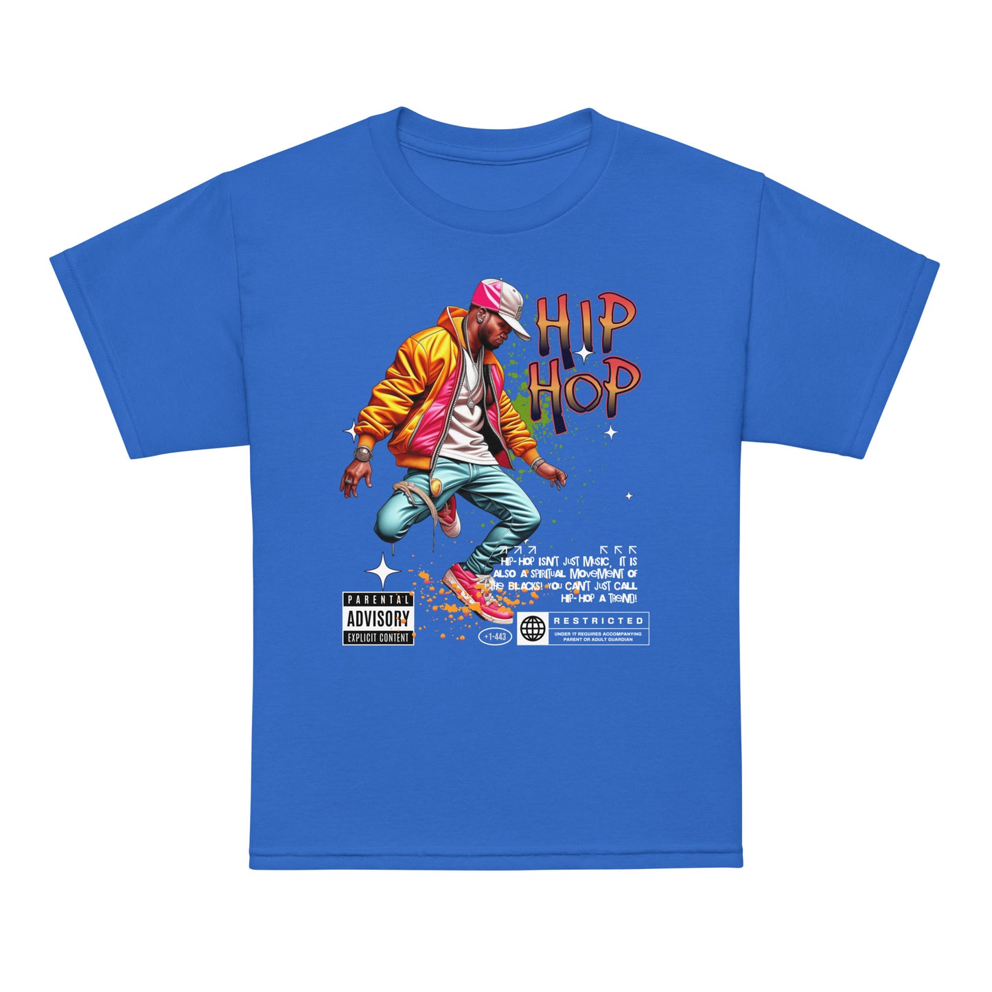 Kids t-shirt with colorful “Hip Hop” streetwear dancer design, moisture-wicking cotton-poly tee by LostLogicCo Canada