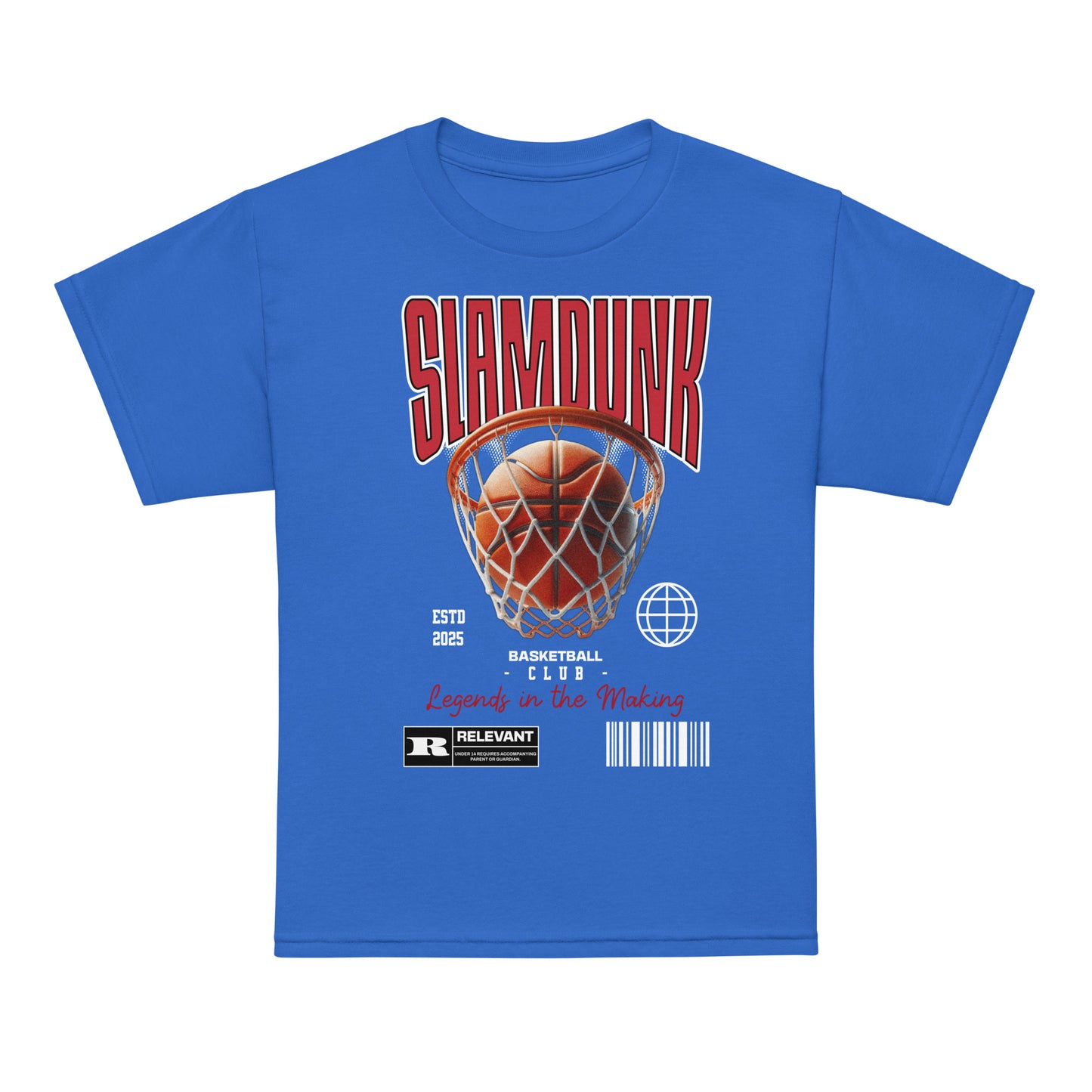 Youth t-shirt with “Slam Dunk Legends in the Making” basketball design, moisture-wicking fabric sports tee by LostLogicCo Canada